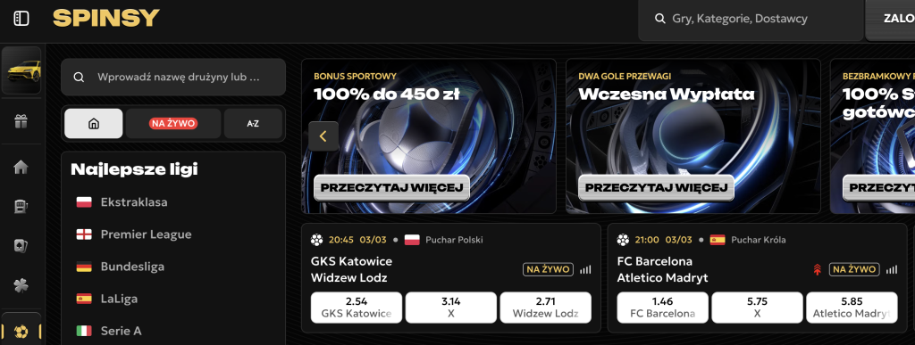 Najlepsi bukmacherzy, strona głowna Spinsy